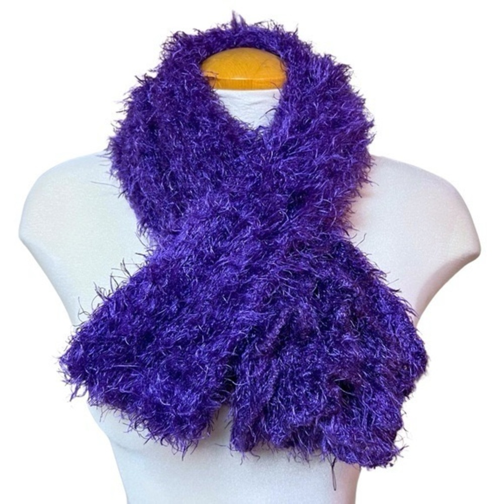 Dark Purple Fluffy Scarf  Scalloped Edges  GUC